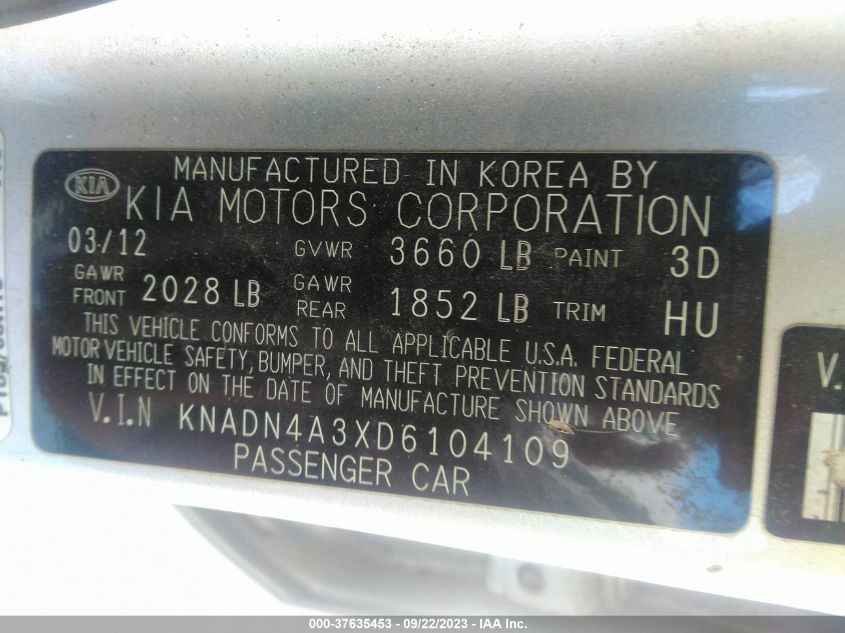 2013 KIA RIO EX - KNADN4A3XD6104109
