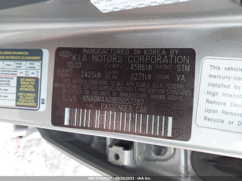 2013 KIA OPTIMA HYBRID EX - KNAGM4AD8D5057287