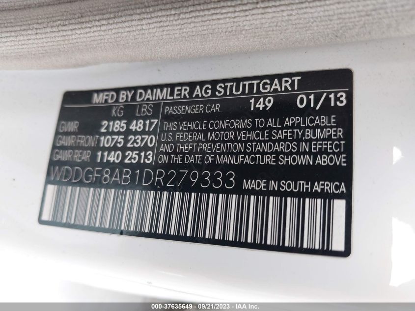 2013 MERCEDES-BENZ C-CLASS C 300 - WDDGF8AB1DR279333