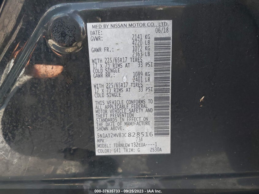 VIN 5N1AT2MV8JC828516 2018 NISSAN ROGUE SV