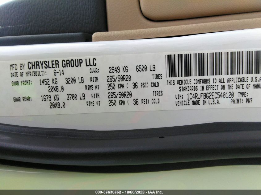2014 JEEP GRAND CHEROKEE LIMITED - 1C4RJFBG2EC540120