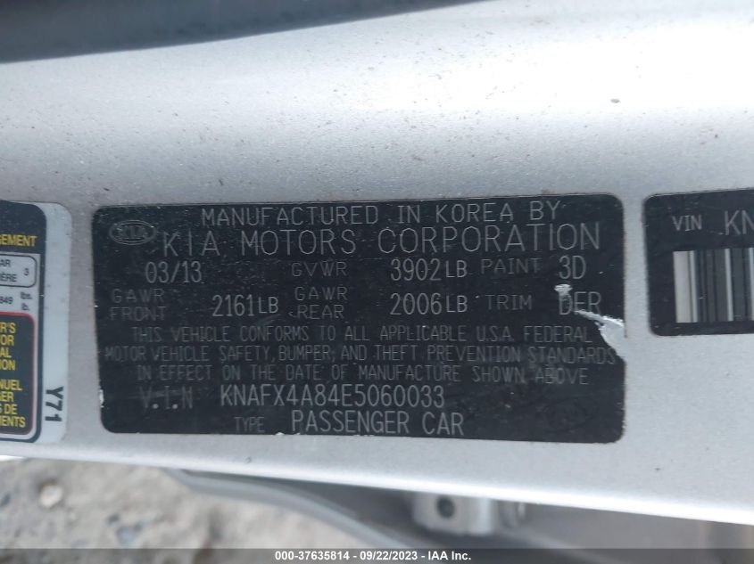 2014 KIA FORTE EX - KNAFX4A84E5060033