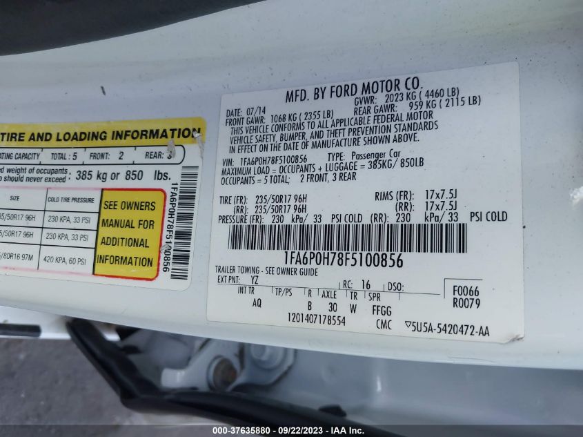 2015 FORD FUSION - 1FA6P0878F5100856