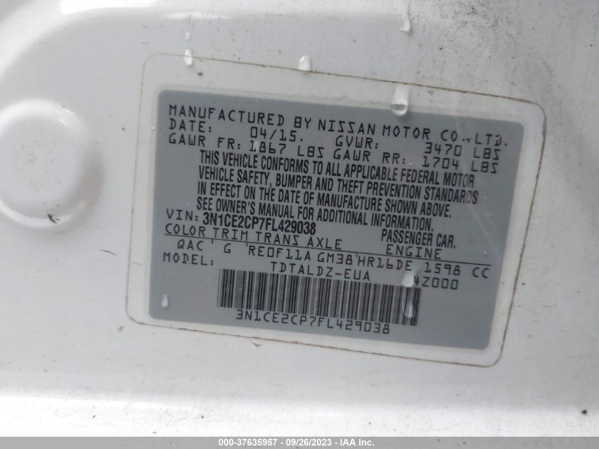 2015 NISSAN VERSA NOTE SV - 3N1CE2CP7FL429038
