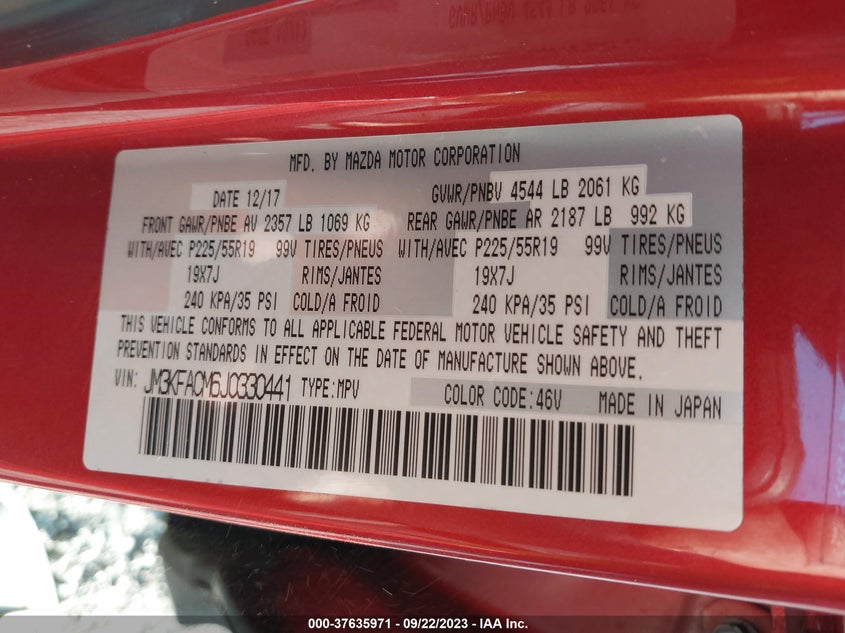 VIN JM3KFACM6J0330441 2018 MAZDA CX-5 TOURING