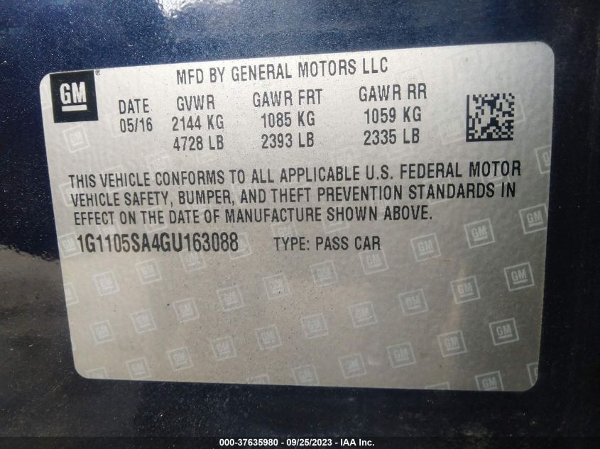 2016 CHEVROLET IMPALA LT - 1G1105SA4GU163088