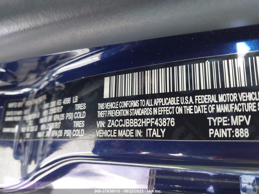 VIN ZACCJBBB2HPF43876 2017 JEEP RENEGADE LATITUDE