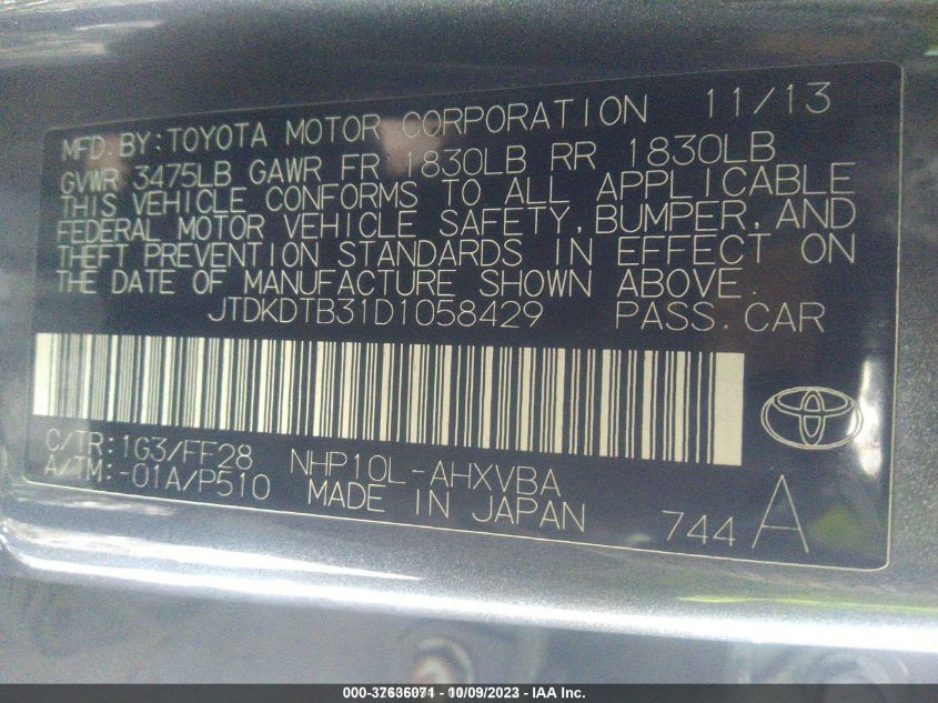 2013 TOYOTA PRIUS C ONE/TWO/THREE/FOUR - JTDKDTB31D1058429