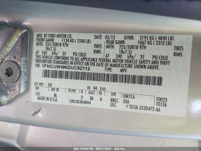 2013 FORD ESCAPE SEL - 1FMCU9H96DUC92112