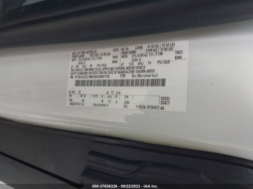 2016 FORD TRANSIT-350 XLT 1FBAX2CM6GKA88176