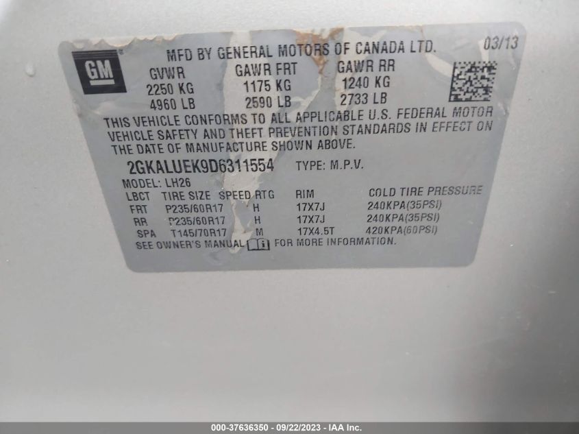 2013 GMC TERRAIN SLT - 2GKALUEK9D6311554