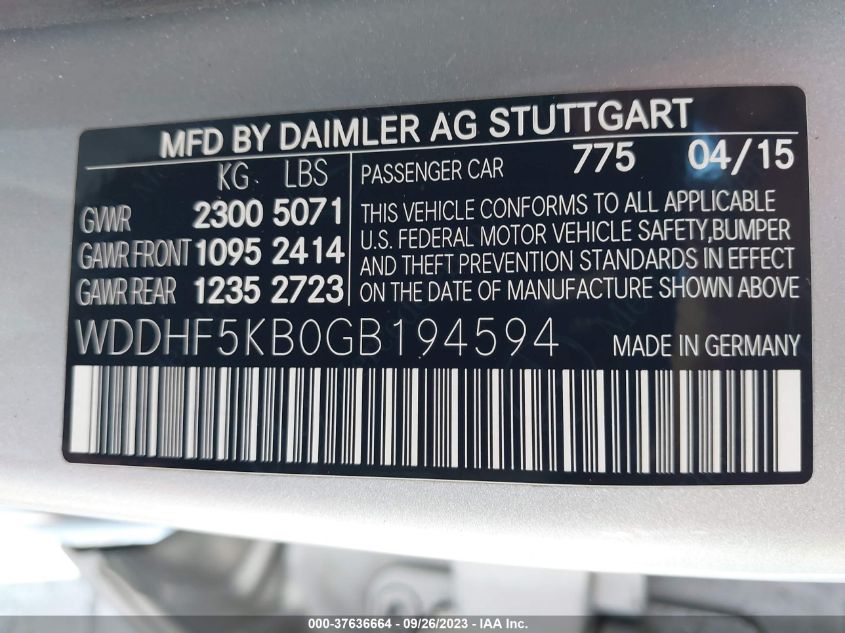 WDDHF5KB0GB194594 2016 MERCEDES-BENZ E-CLASS, photo no. 9