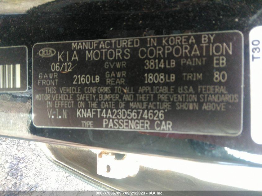 2013 KIA FORTE LX - KNAFT4A23D5674626