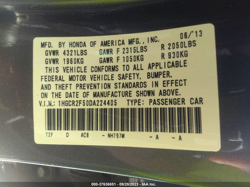 2013 HONDA ACCORD SDN SPORT - 1HGCR2F50DA224405