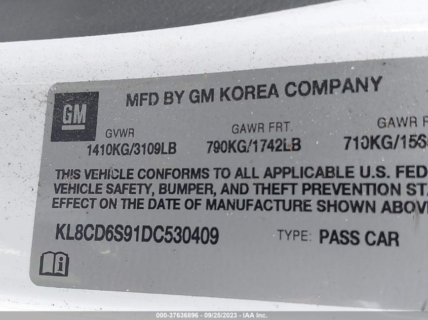 2013 CHEVROLET SPARK LT - KL8CD6S91DC530409