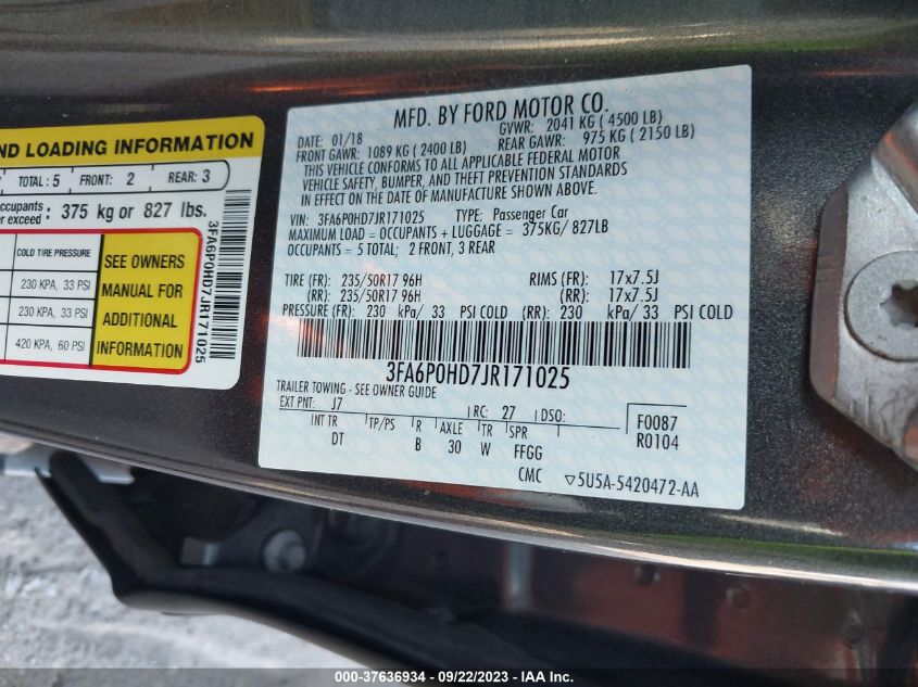 2018 FORD FUSION SE - 3FA6P0HD7JR171025