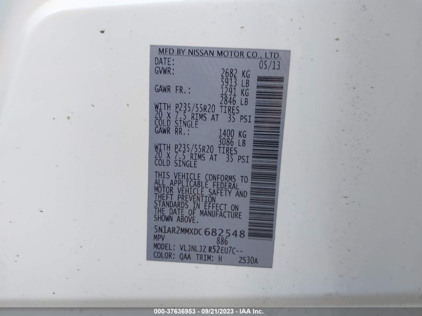 2013 NISSAN PATHFINDER PLATINUM - 5N1AR2MMXDC682548