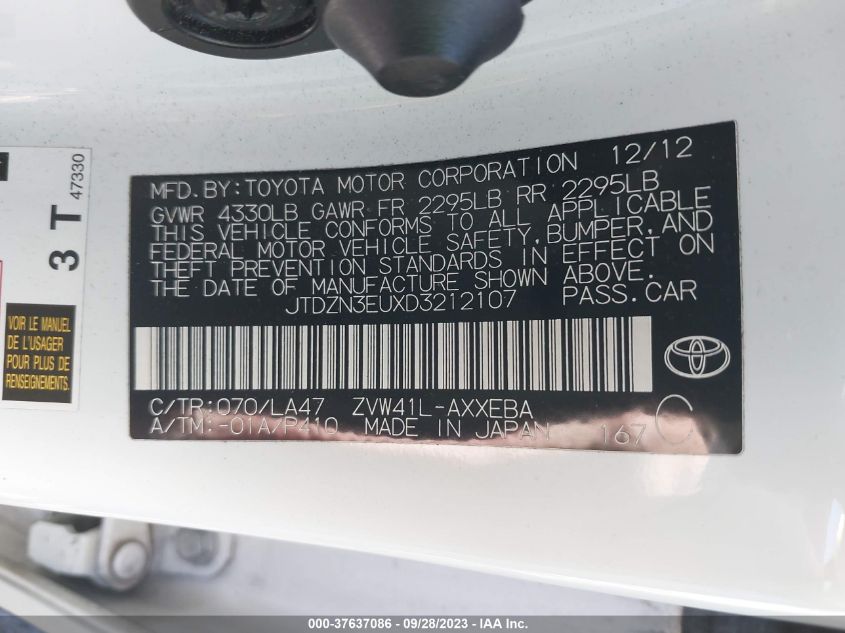 2013 TOYOTA PRIUS V TWO/THREE/FIVE - JTDZN3EUXD3212107