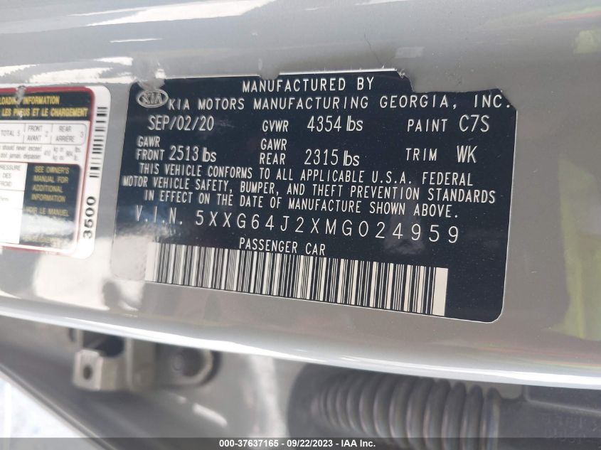 2021 KIA K5 GT LINE - 5XXG64J2XMG024959