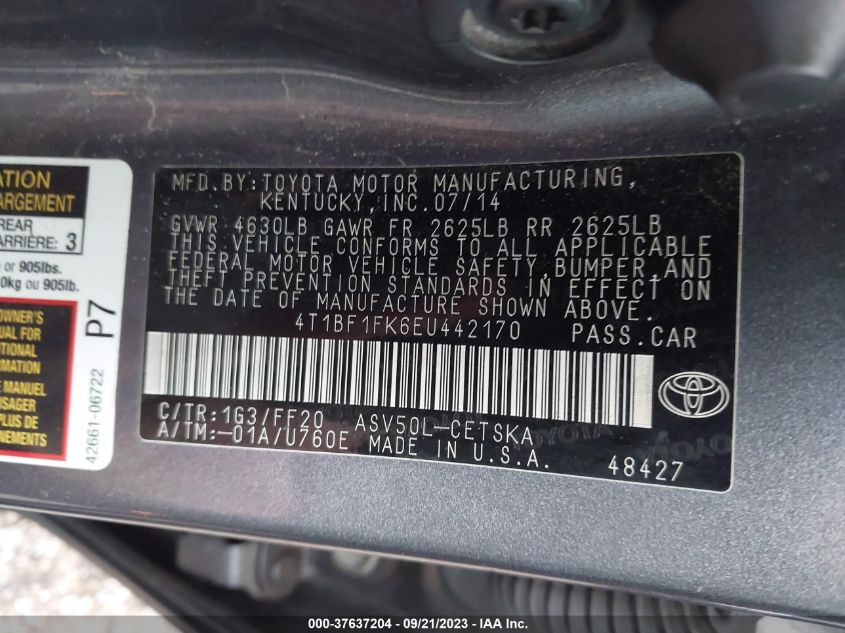 2014 TOYOTA CAMRY L/SE/LE/XLE - 4T1BF1FK6EU442170