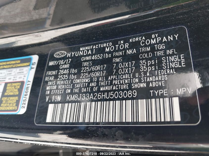 2017 HYUNDAI TUCSON ECO - KM8J33A26HU503089