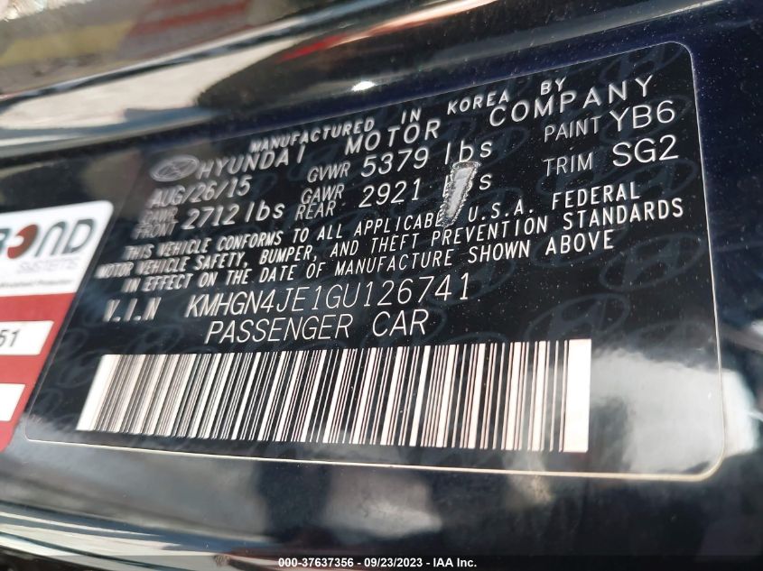 2016 HYUNDAI GENESIS 3.8L - KMHGN4JE1GU126741