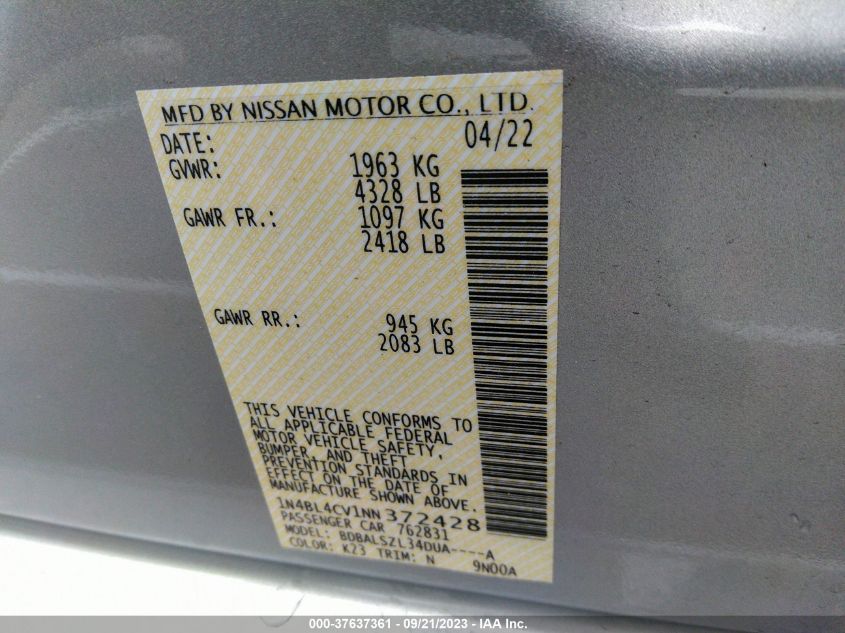 2022 NISSAN ALTIMA 2.5 SR - 1N4BL4CV1NN372428