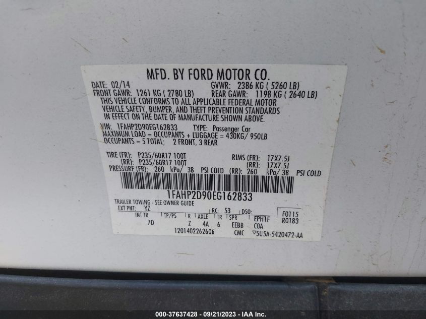 2014 FORD TAURUS SE - 1FAHP2D90EG162833