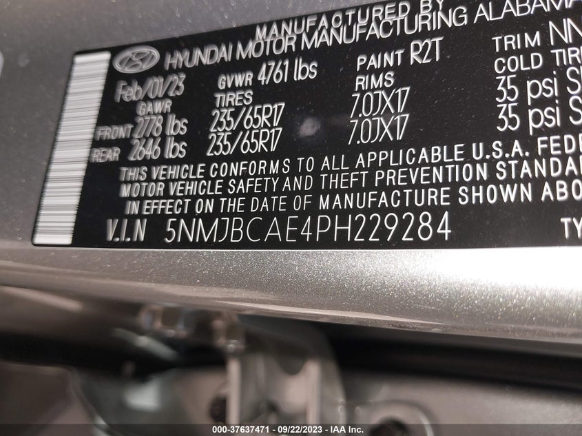 VIN 5NMJBCAE4PH229284 2023 HYUNDAI TUCSON SEL