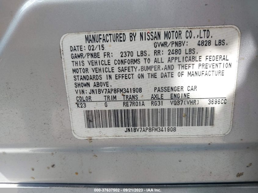 2015 INFINITI Q50 PREMIUM/SPORT - JN1BV7AP8FM341908