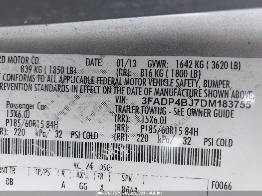 2013 FORD FIESTA SE - 3FADP4BJ7DM183755