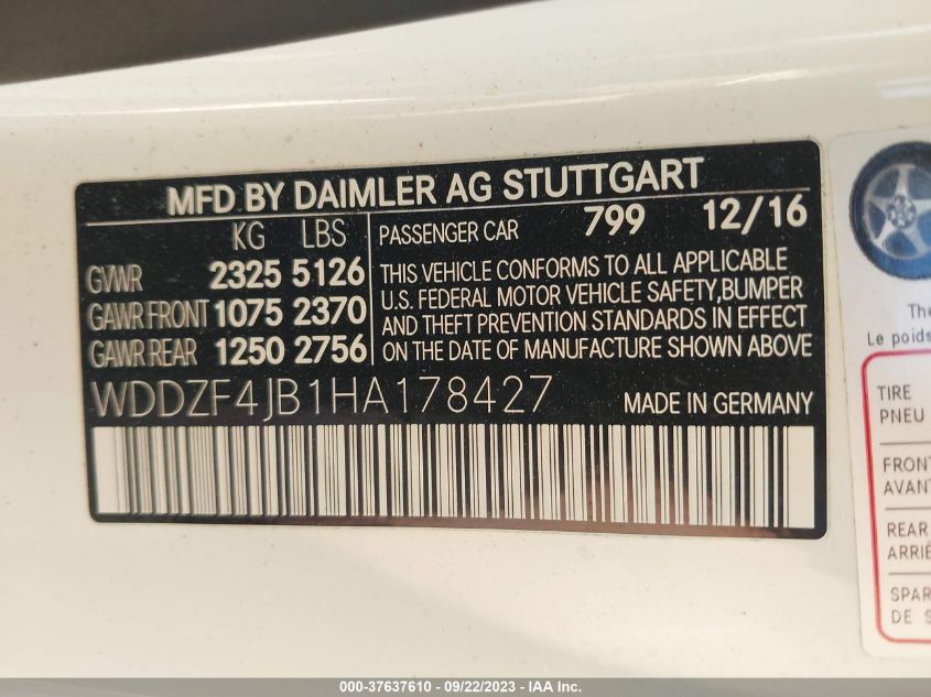 2017 MERCEDES-BENZ E 300 WDDZF4JB1HA178427
