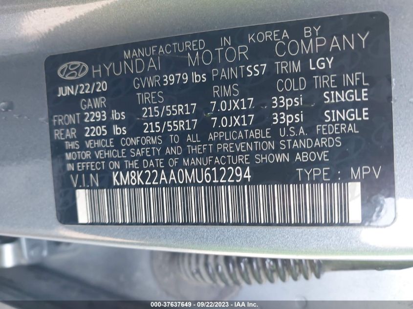 2021 HYUNDAI KONA SEL - KM8K22AA0MU612294