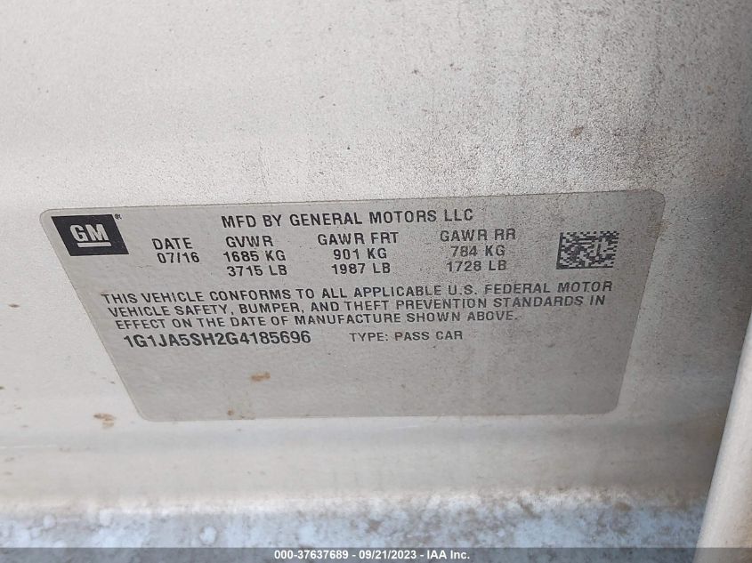 2016 CHEVROLET SONIC LS - 1G1JA5SH2G4185696