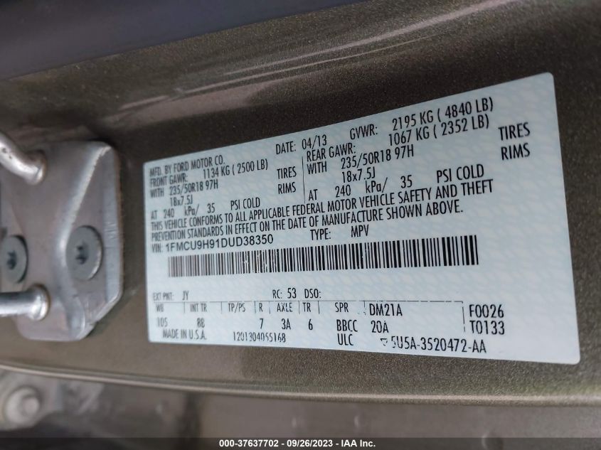 2013 FORD ESCAPE SEL - 1FMCU9H91DUD38350