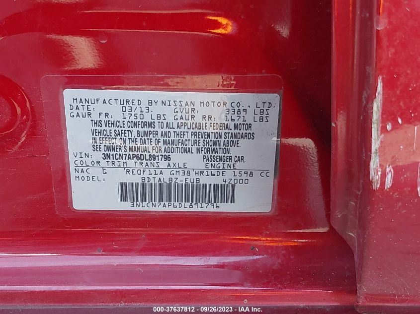 2013 NISSAN VERSA SV - 3N1CN7AP6DL891796