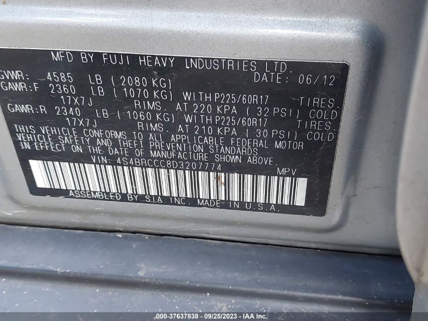 2013 SUBARU OUTBACK 2.5I PREMIUM - 4S4BRCCC8D3207774