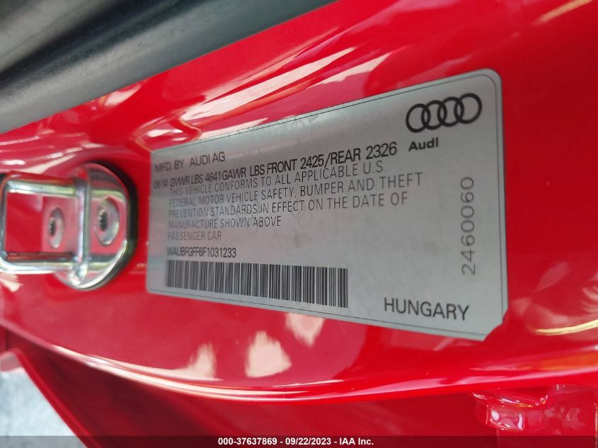 2015 AUDI S3/A3 2.0T PREMIUM PLUS WAUBFGFF6F1031233