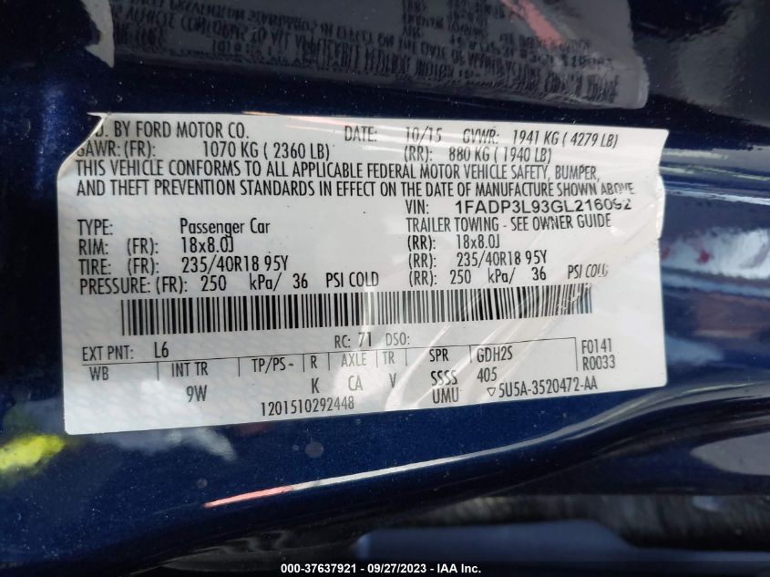 2016 FORD FOCUS ST 1FADP3L93GL216092