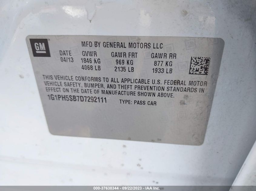 2013 CHEVROLET CRUZE ECO - 1G1PH5SB7D7292111