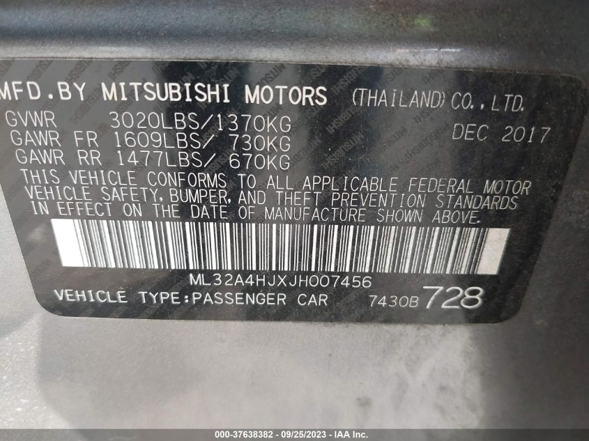 2018 MITSUBISHI MIRAGE SE - ML32A4HJXJH007456
