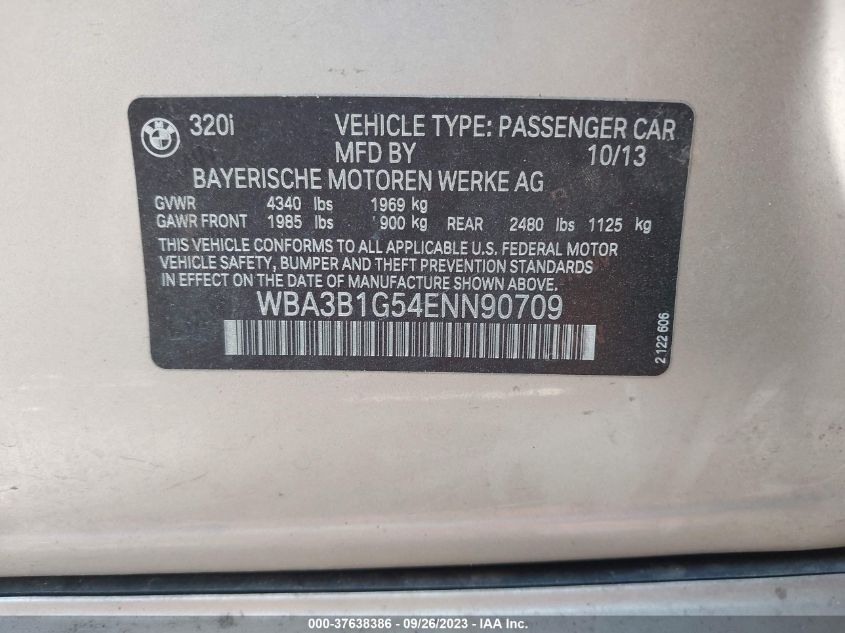 2014 BMW 320I WBA3B1G54ENN90709