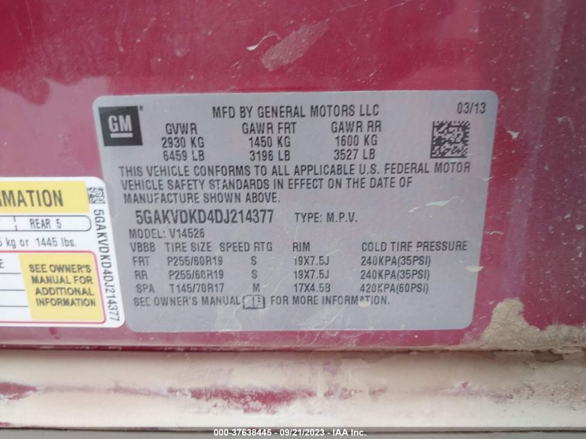 2013 BUICK ENCLAVE PREMIUM - 5GAKVDKD4DJ214377