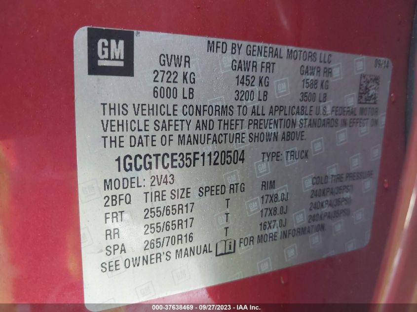 2015 CHEVROLET COLORADO 4WD Z71 - 1GCGTCE35F1120504