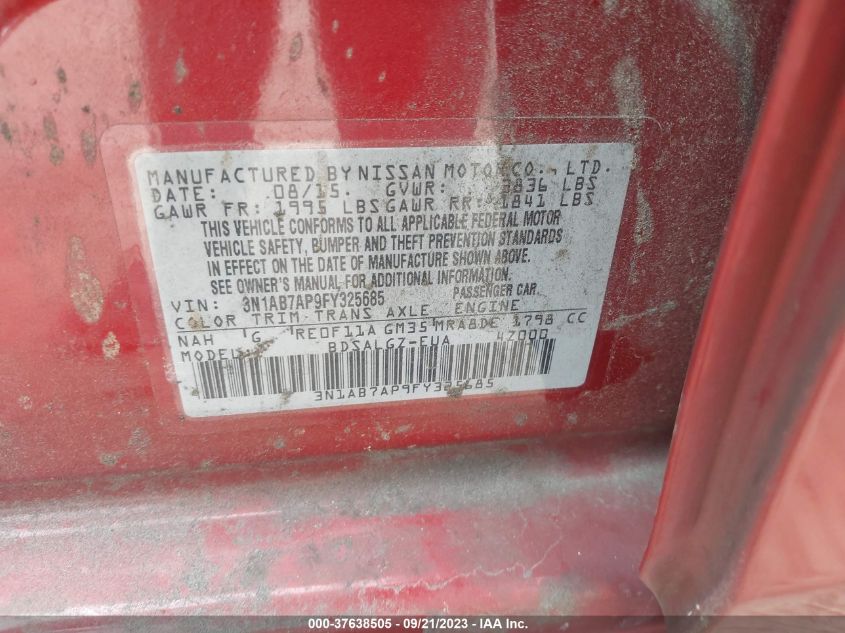 2015 NISSAN SENTRA S/SV/SR/SL - 3N1AB7AP9FY325685
