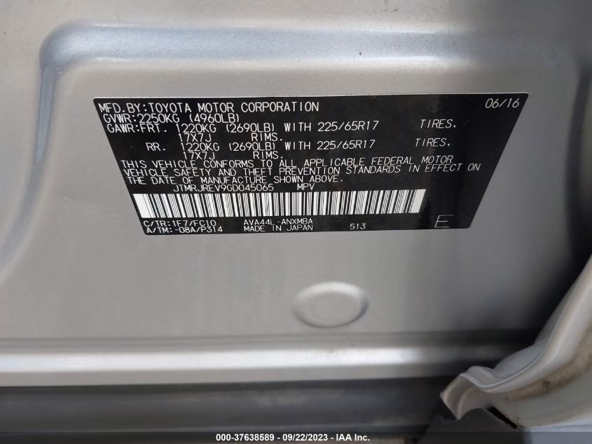 2016 TOYOTA RAV4 HYBRID XLE JTMRJREV9GD045065