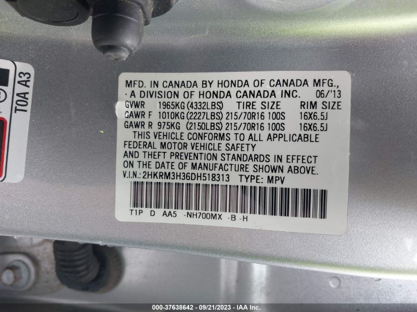 2013 HONDA CR-V LX - 2HKRM3H36DH518313