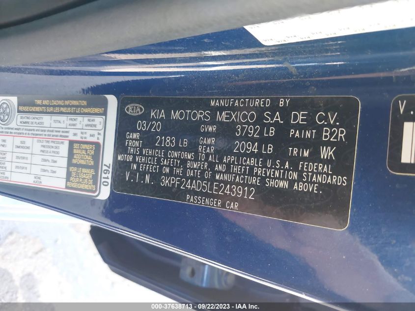 2020 KIA FORTE LXS - 3KPF24AD5LE243912