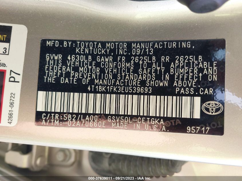 2014 TOYOTA CAMRY SE/XLE - 4T1BK1FK3EU539693