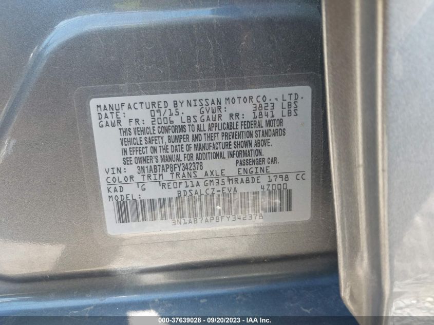 2015 NISSAN SENTRA S - 3N1AB7AP8FY342378